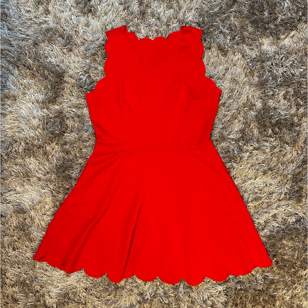 Sleeveless Scallop-Edged Red Dress - by & by